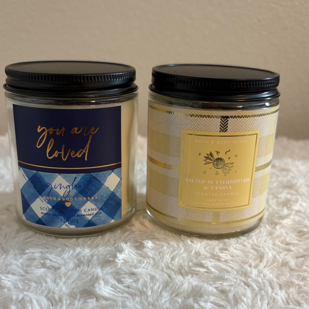 Bath & Body Works Gingham and Salted Butterscotch & Vanilla Single Wick Candles